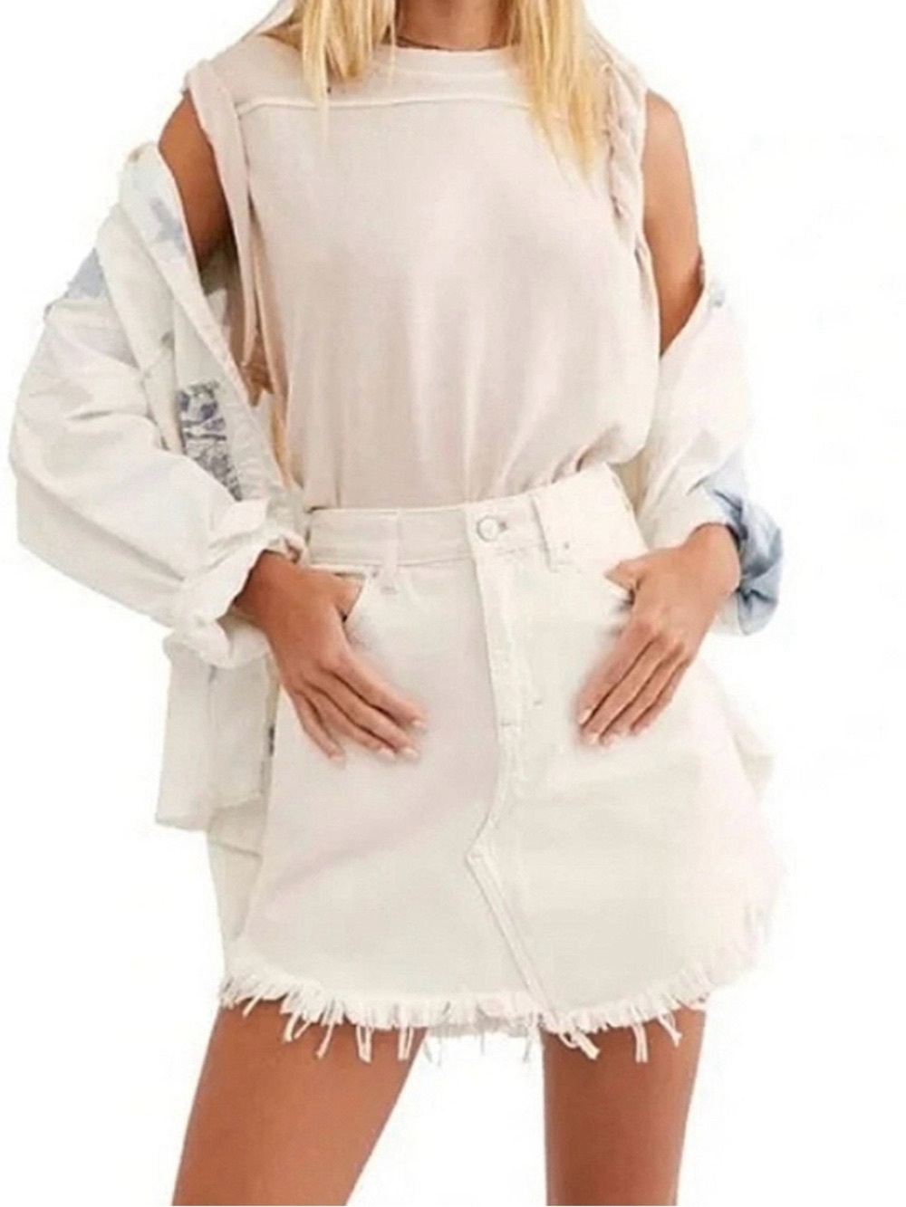 Free People Bailey Denim Mini Skirt - Coconut